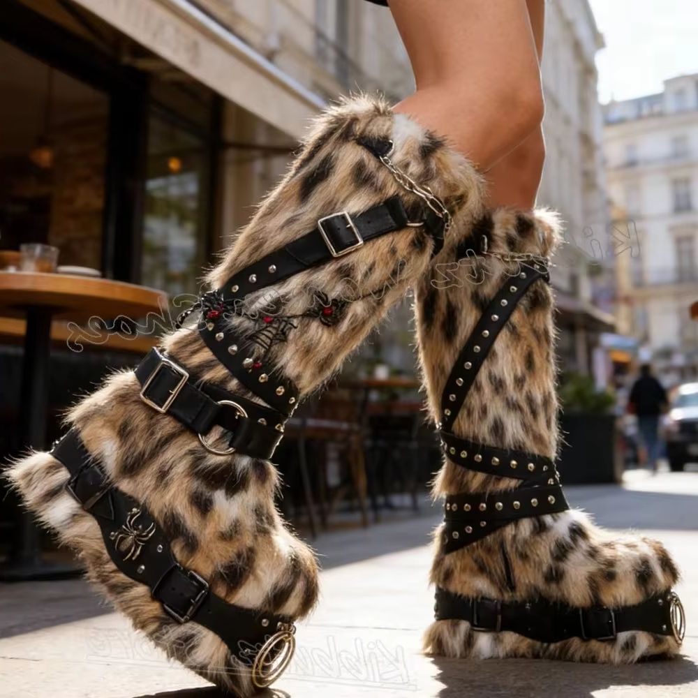 Leopord Furry Knee High Boot P - Crossfit Belt ulasan dan harga